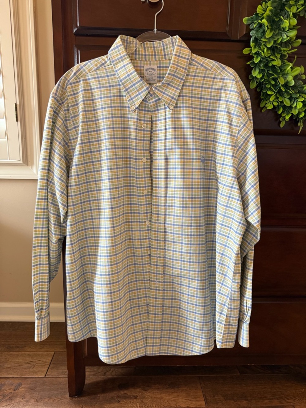 Brooks Brothers Men's Plaid Button-Down Shirt - Light Blue & Yellow